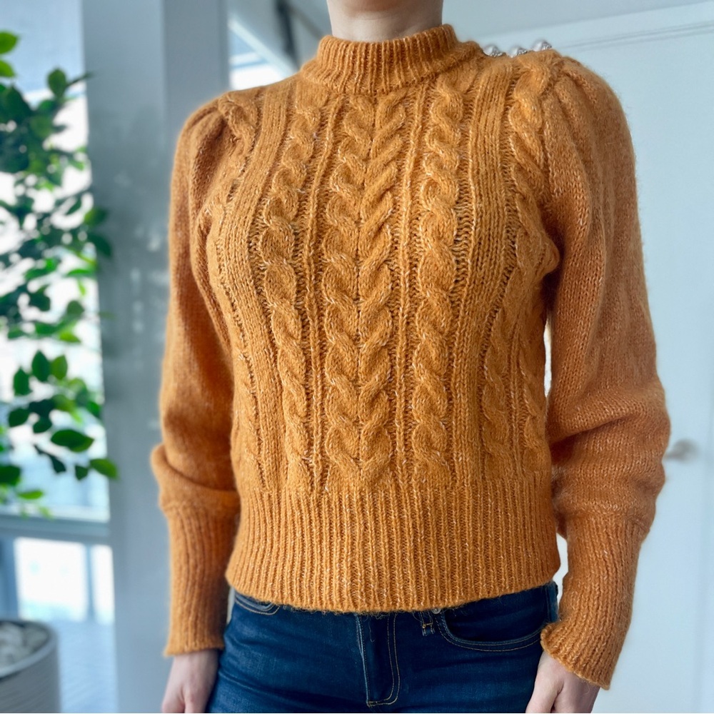 YAS Orange Cowl Neck Cable Knit Sweater